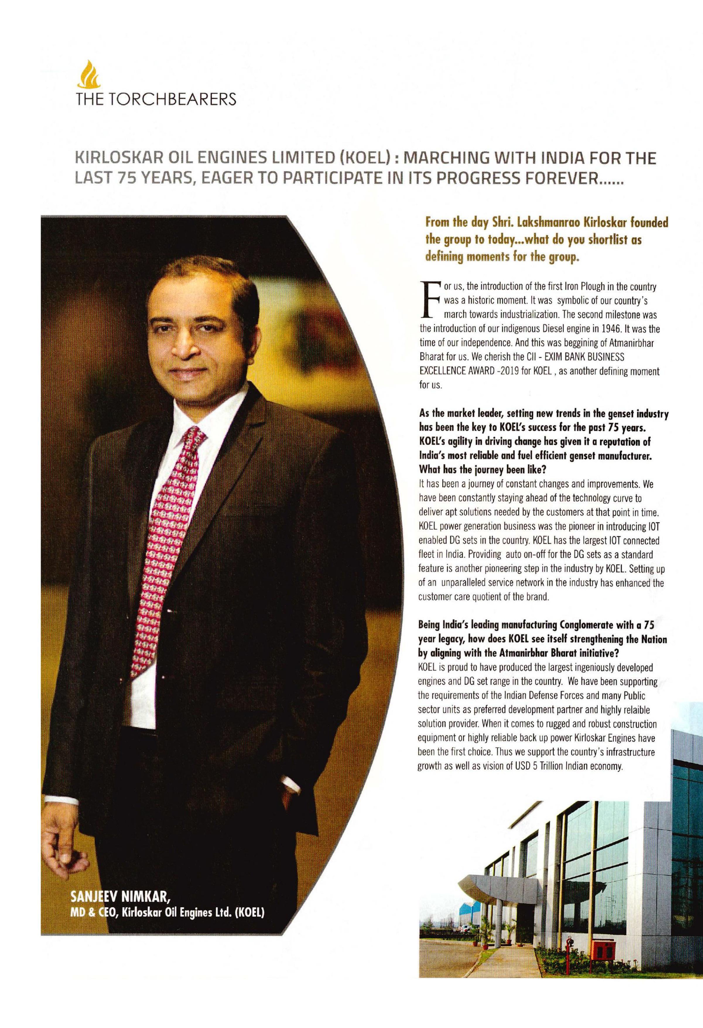 KOEL CEO & MD SHRI SANJEEV NIMKAR IN INDIA TODAY MAGAZINE...